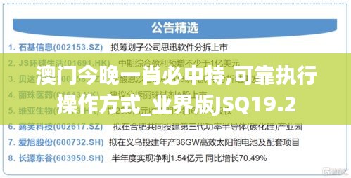 澳门今晚一肖必中特,可靠执行操作方式_业界版JSQ19.2
