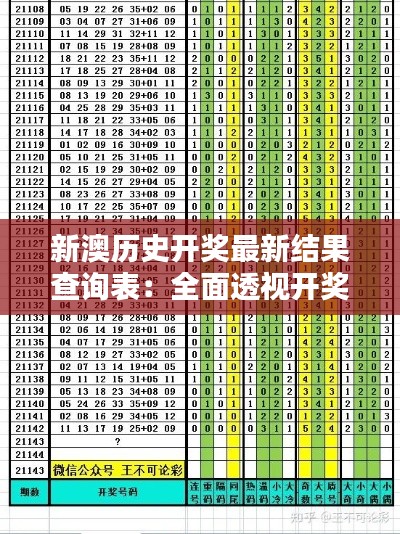 新澳历史开奖最新结果查询表：全面透视开奖数据与走势